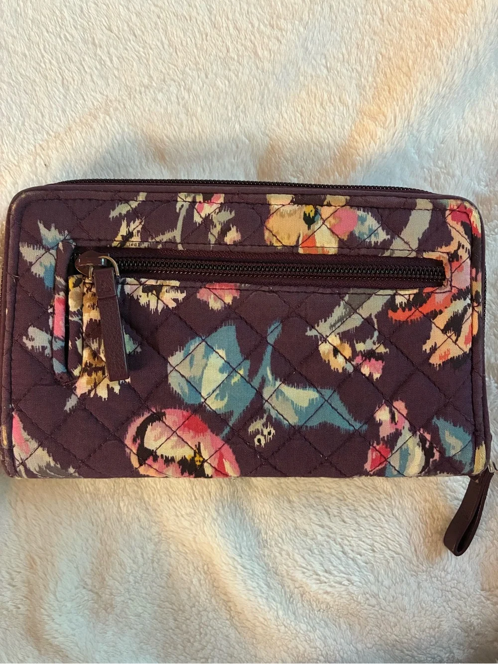 Vera Bradley Purple Floral Kiss Lock Zip Around Wristlet